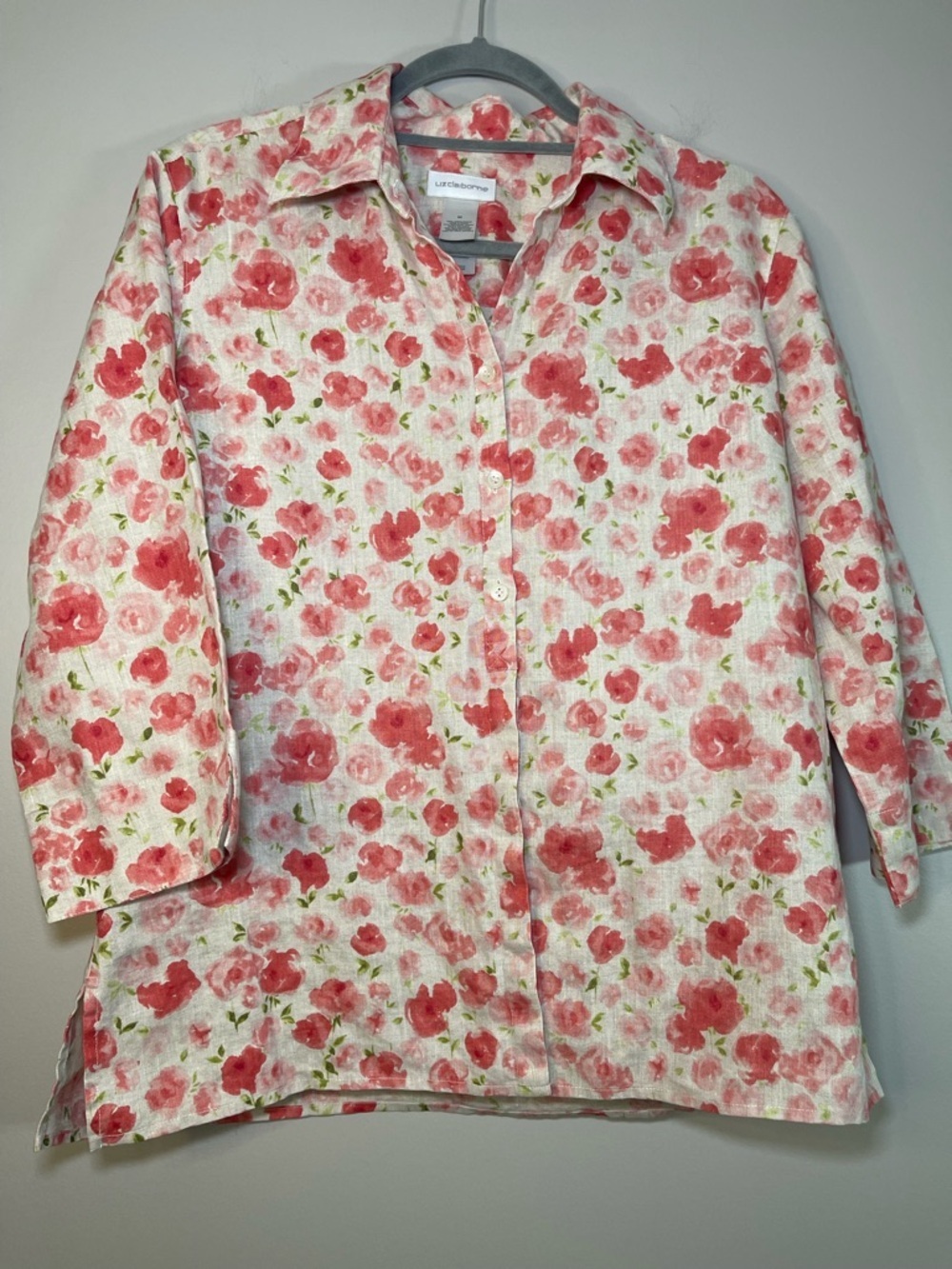 vintage Liz Claiborne floral button-up shirt made from 100% linen